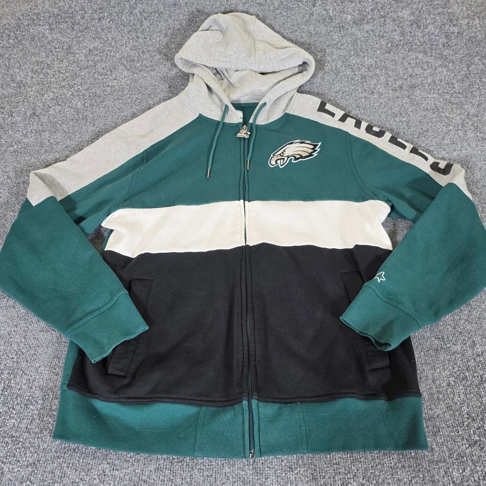 Starter Philadelphia Eagles NFL Full Zip Hoodie Mens XL Green Black Colorblock